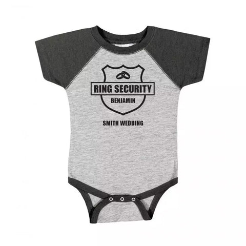 Cute Personalized Black & Gray Baby Bodysuit - Ring Security