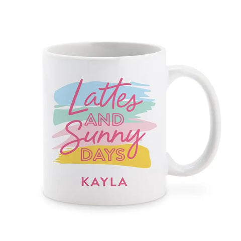 Custom White Ceramic Coffee Mug - Lattes And Sunny Days Print