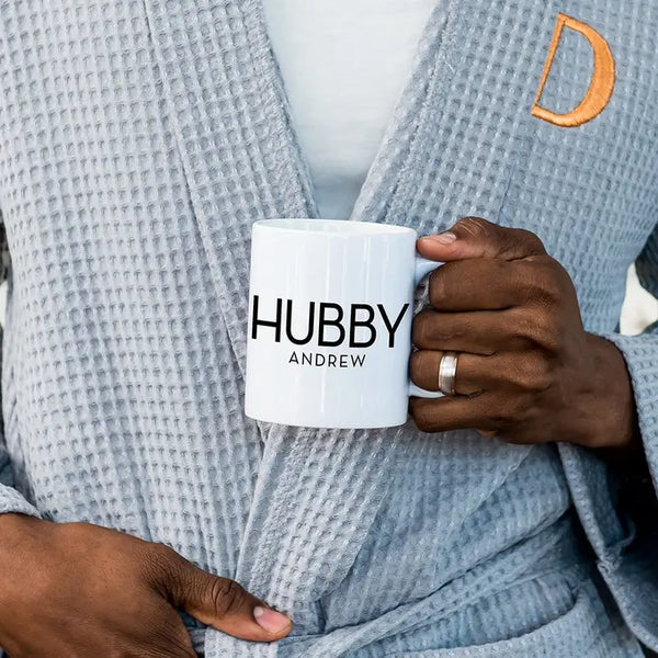 Custom White Ceramic Coffee Mug - Hubby Print