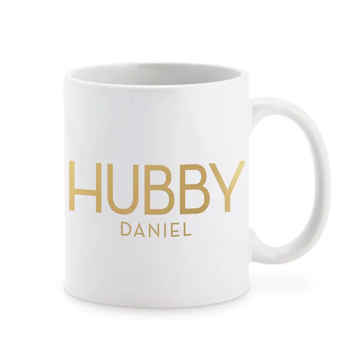 Custom White Ceramic Coffee Mug - Hubby Print