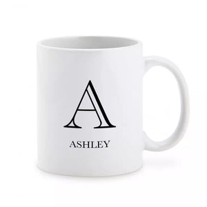 Custom White Ceramic Coffee Mug - Deco Monogram Print