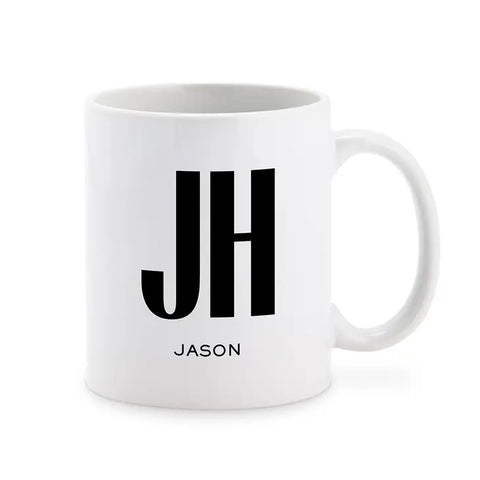 Custom White Ceramic Coffee Mug - Sans Serif Monogram Print