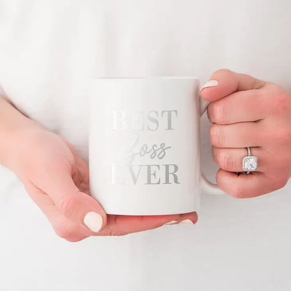 Custom White Ceramic Coffee Mug - Best Boss Ever Feminine Print