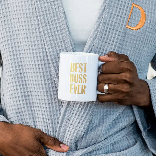 Custom White Ceramic Coffee Mug - Best Boss Ever Masculine Print