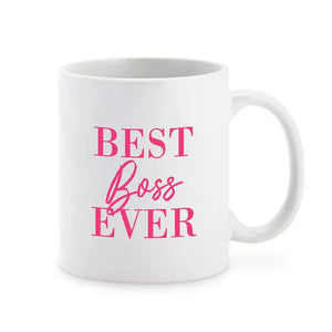 Custom White Ceramic Coffee Mug - Best Boss Ever Feminine Print