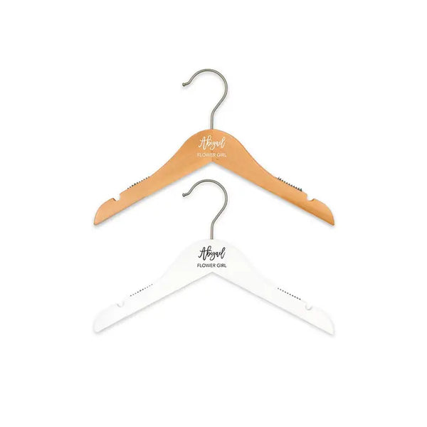 Personalized Wooden Junior Wedding Party Clothes Hanger - Dainty Script