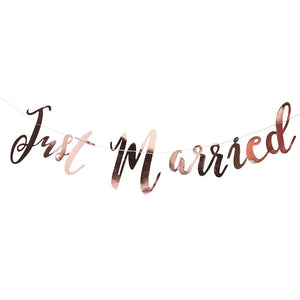 Just Married Metallic Rose Gold Wedding Banner