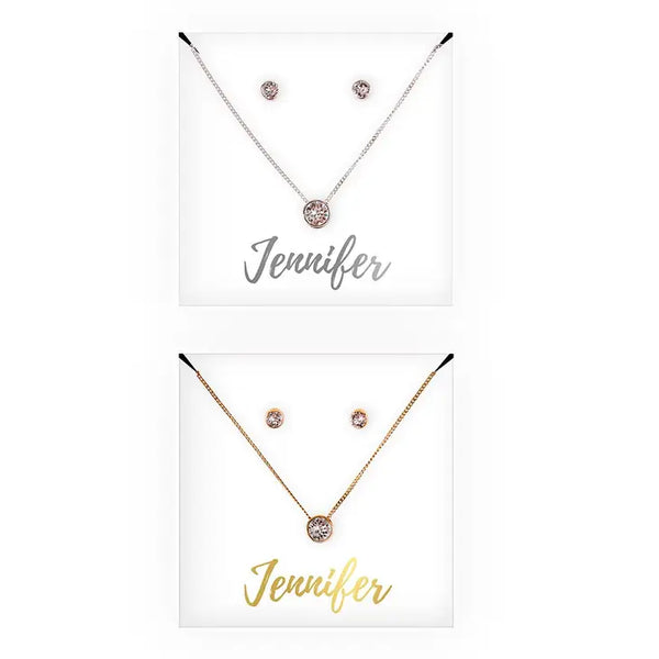 Personalized Bridal Party Crystal Jewelry Gift Set - Cursive Font