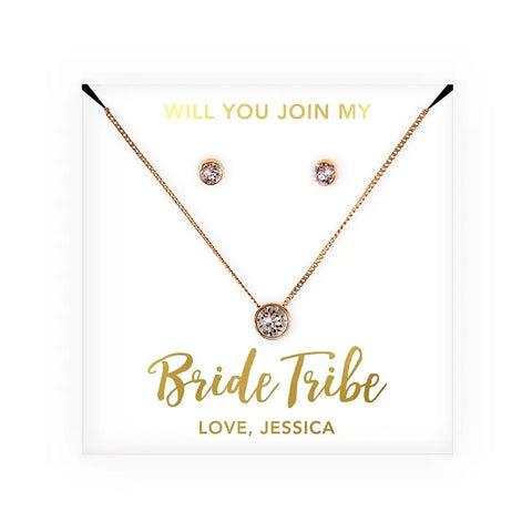 Personalized Bridal Party Crystal Jewelry Gift Set - Bride Tribe