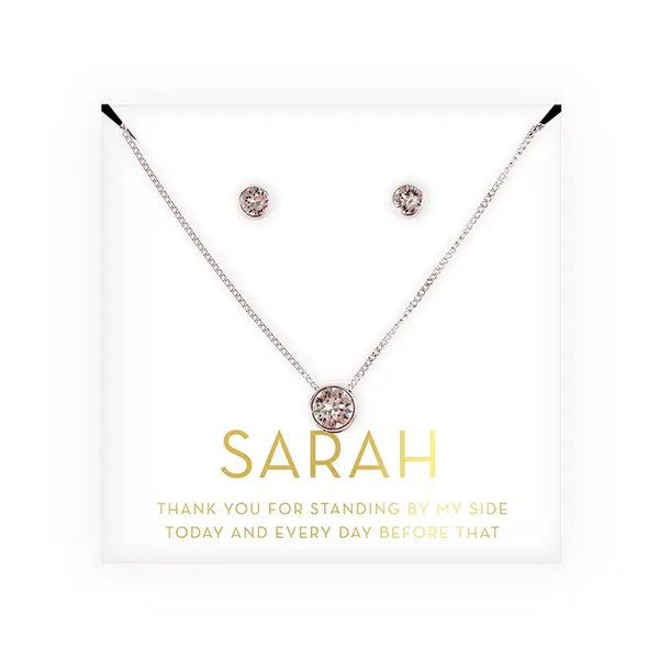 Personalized Bridal Party Crystal Jewelry Gift Set - Thank You