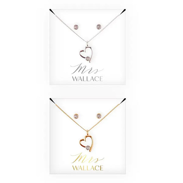 Personalized Bridal Party Heart & Crystal Jewelry Gift Set - Mrs.