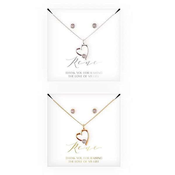 Personalized Bridal Party Heart & Crystal Jewelry Gift Set - Mother-In-Law