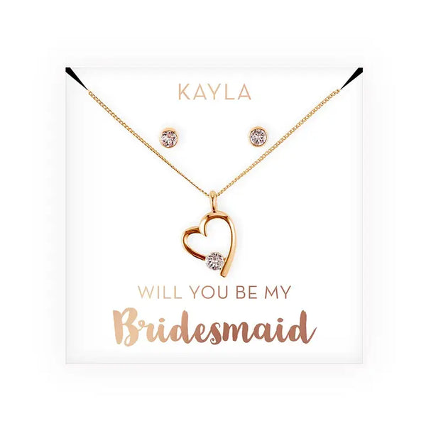 Personalized Bridal Party Heart & Crystal Jewelry Gift Set - Be My Bridesmaid?