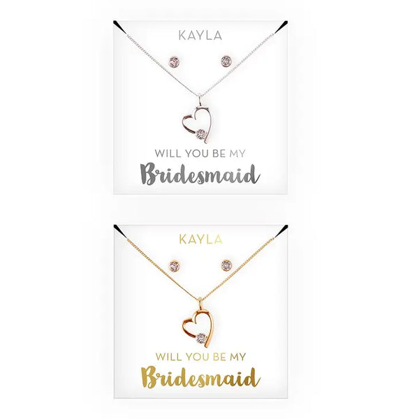 Personalized Bridal Party Heart & Crystal Jewelry Gift Set - Be My Bridesmaid?