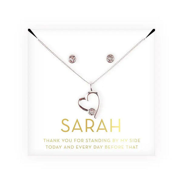 Personalized Bridal Party Heart & Crystal Jewelry Gift Set - Thank You