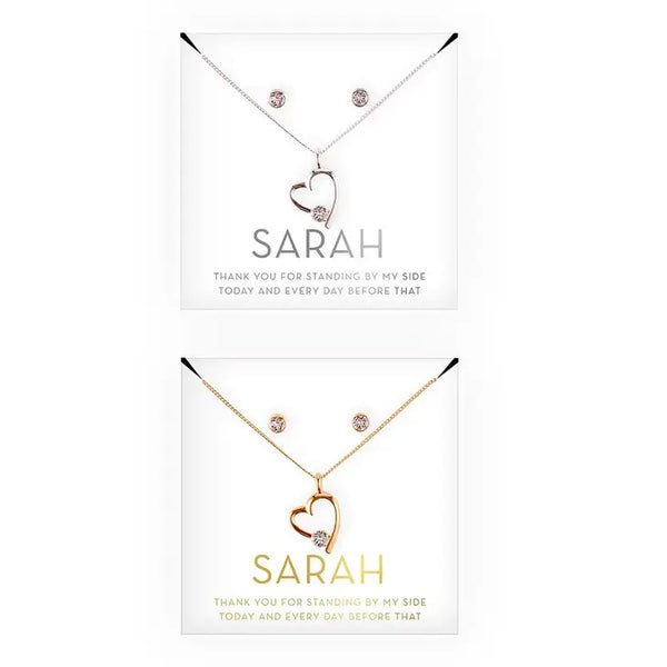 Personalized Bridal Party Heart & Crystal Jewelry Gift Set - Thank You