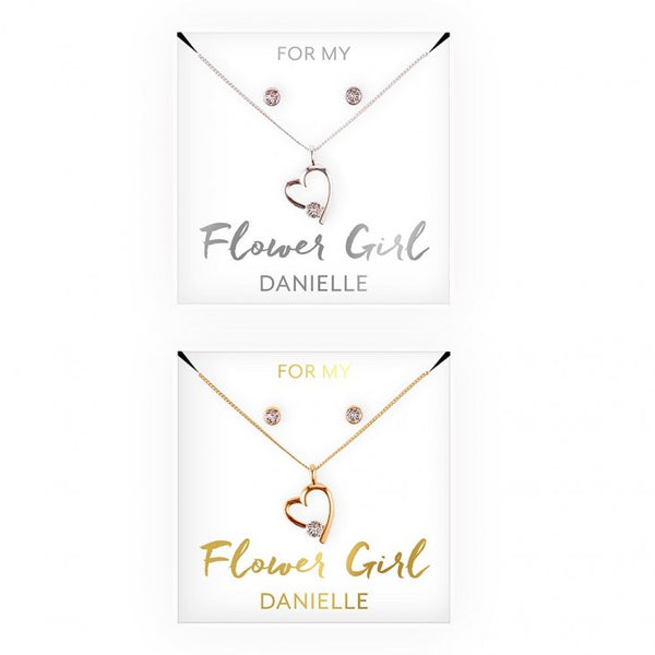 Personalized Bridal Party Heart & Crystal Jewelry Gift Set - Flower Girl