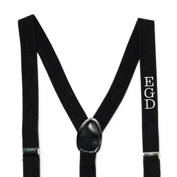 Boy's Custom Monogrammed Tuxedo Suspender And Bowtie Attire - Black White Plaid