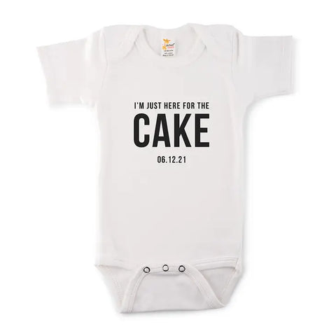 Cute Personalized White Baby Bodysuit - Here For The Cake