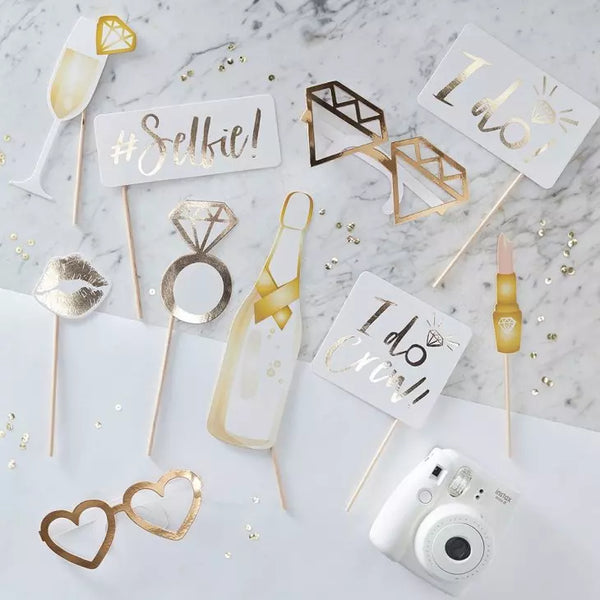 Fun Wedding Photo Booth Props On A Stick - Gold Foil