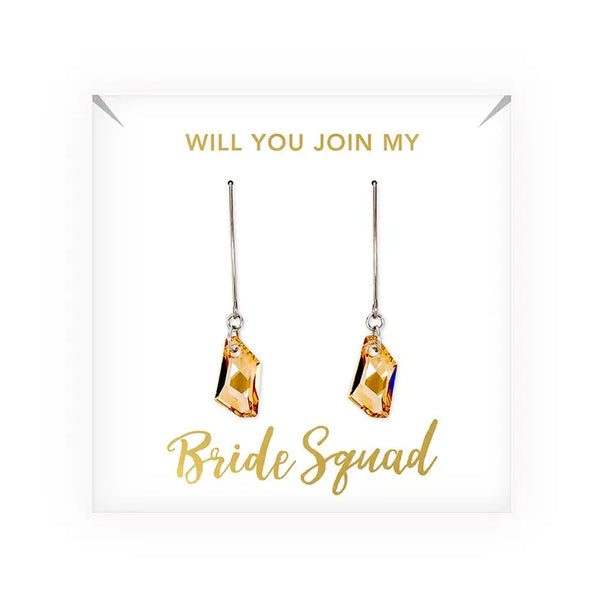 Personalized Swarovski Crystal Wedding Drop Earrings - Bride Squad